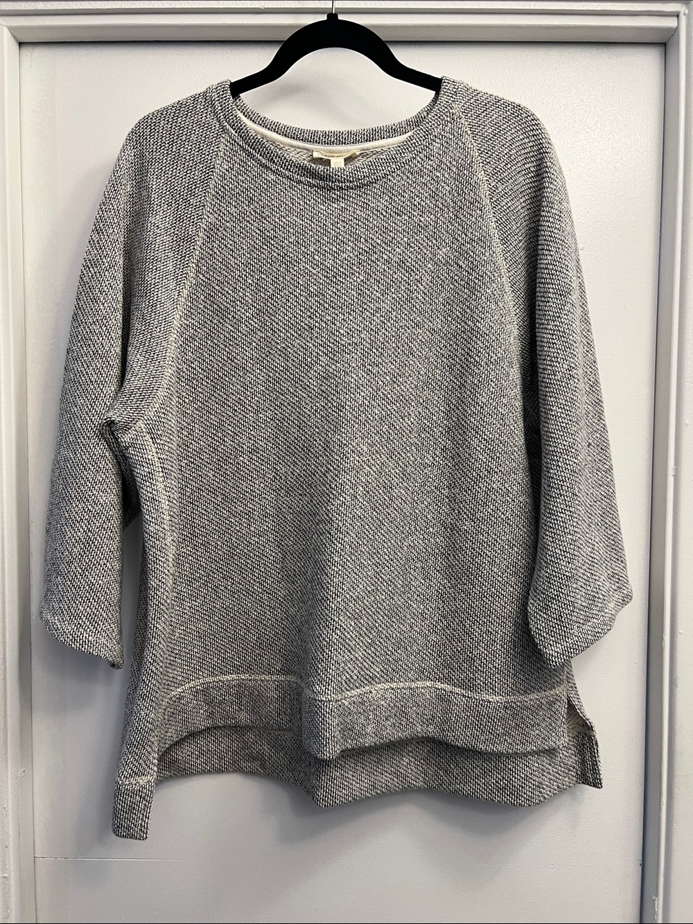 Eileen Fisher Heather Gray Knit Top 3/4 Sleeves Size Large